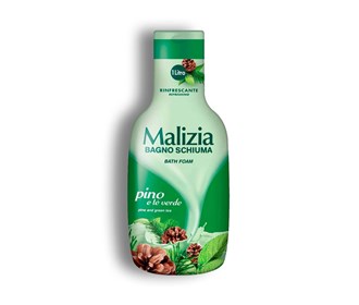 Malizia Refreshing body wash foam contains pine fruit and green tea scents.